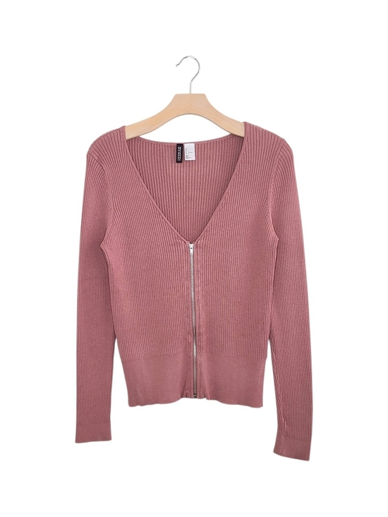 H&M Sweaters - H&M Dusty Rose Ribbed Knit Zip Long Sleeve V Neck Cardigan
